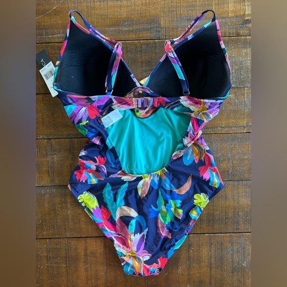 La Blanca Indigo Sea Twist Keyhole Push Up 1pc Swimsuit 12 Large NWT - Picture 5 of 6